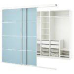 Walk-in wardrobe with sliding doors, white double sided/Mehamn light blue